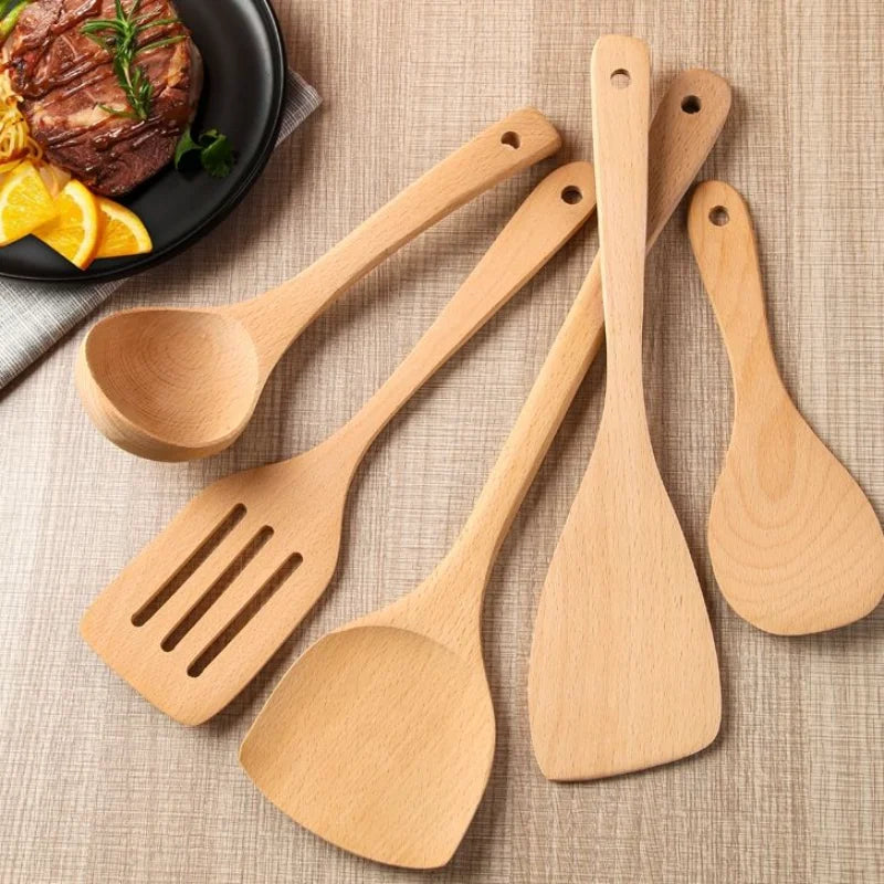 Lacquerless wooden spatula non-stick pan special high temperature household long handle wooden spoon solid wood kitchen utensils