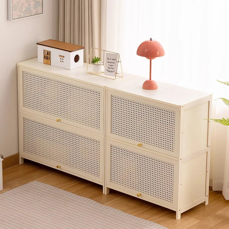 White Living Room Floor Cabinet for Tatami Bay Window Storage Cabinet Multifunctional Balcony Organizer Space-Saving Cupboard