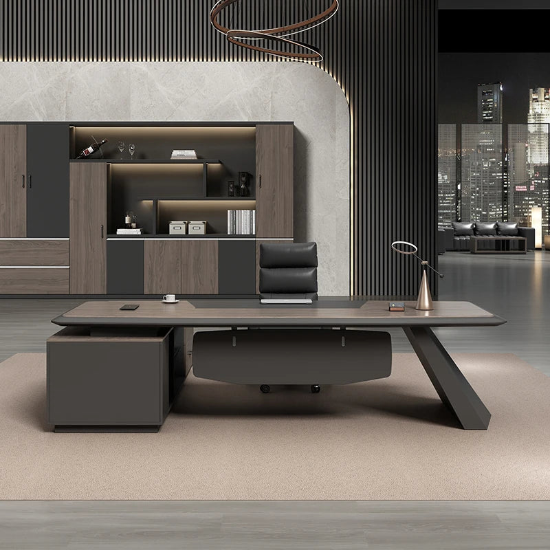 Executive Desk Office Setup Modern Design Wooden Surface Leadership Office Business Space Management Room
