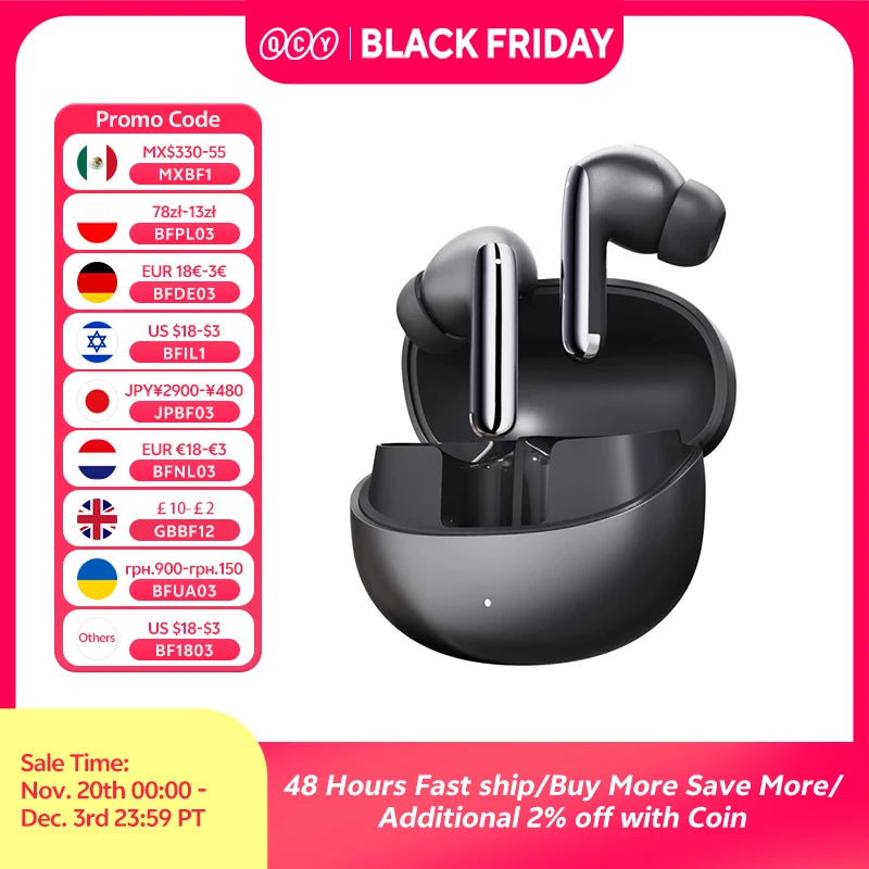 QCY MeloBuds Pro ANC Bluetooth 5.3 Earphones Wireless 46dB Hybrid ANC Hi-Res LDAC Earbuds 6 Mic Headphones 34H in-Ear Detection