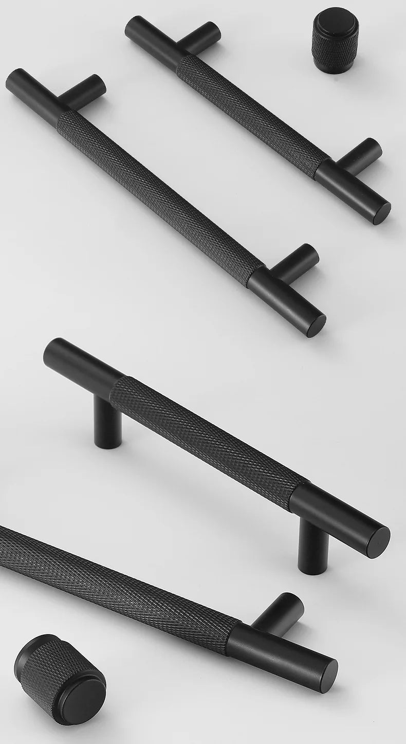 Black Gold Knurled Kitchen Cupboard Cabinet Storage Handles Closet T Bar Wardrobe Door Pulls Door Knobs Home Furniture Handles