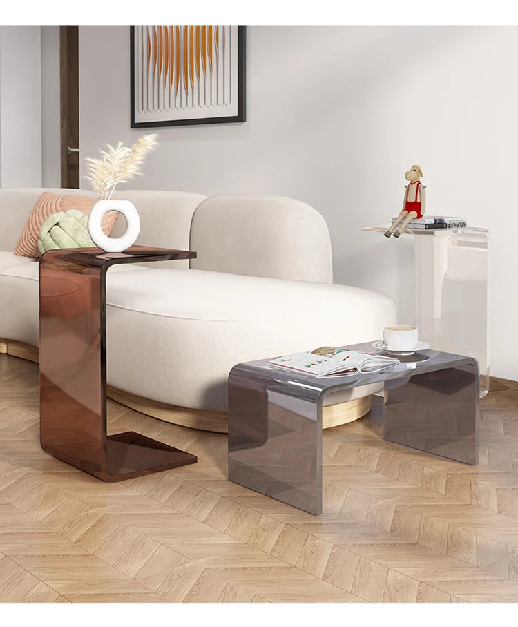 C-type Acrylic Sofa Tables Clear Side Coffee Table Living Room Bay Window Computer Table Bedroom Corner Stand Balcony Storage