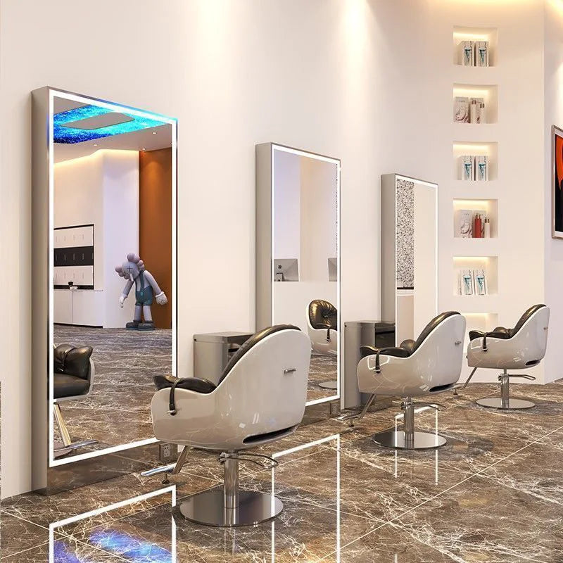 Rose gold, double-sided floor-to-ceiling  , barber shop mirror table, special perm and dyeing  , full-body hair cutting mirror.