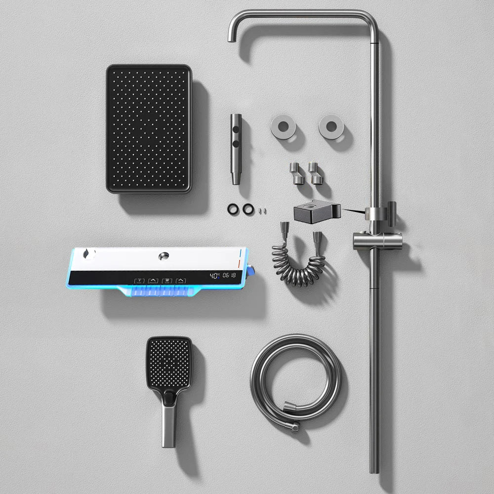 Ambient Light Bathroom Shower Full Set Wall Mount Bathtub Mixer Rain Digital Display Black Shower System Waterfall Shower Faucet