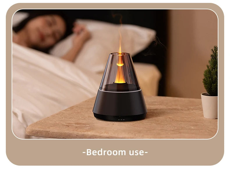 Candle Flame Ultrasonic Air Humidifier with 7-color Flame Ambient Light 3-level Timed Essential Oil Aroma Diffuser for Home Gift