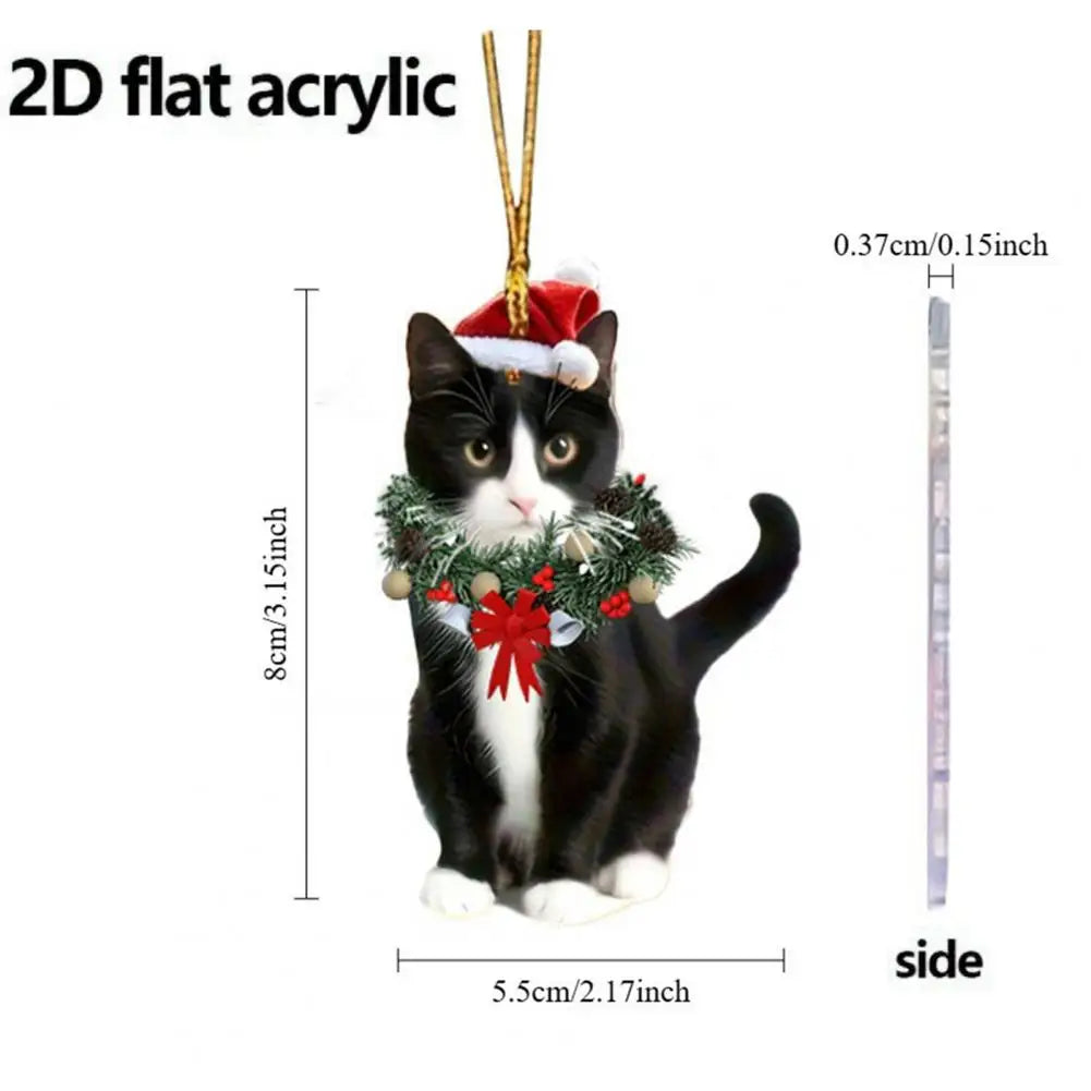Christmas car home decoration  2D pendant Christmas cat ornaments with different cat acrylic decorations for Christmas garlands