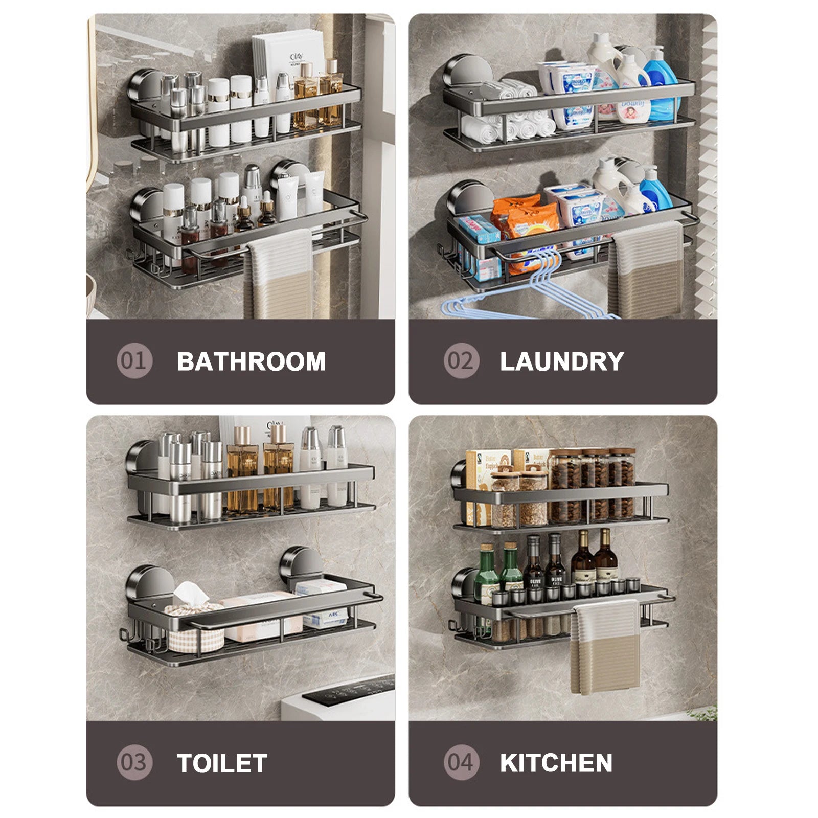 Bathroom Suction Cup Storage Rack Without Drilling Kitchen Toilet Shower Room Shampoo Holder Wall Mount Organizer Bathroom Shelf