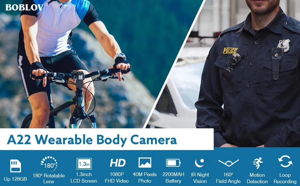 BOBLOV A22  Digital Mini Body Camera 1080P Sports DV HD Screen Magnetic Night Vision Small Camera Nanny Camcorder Police