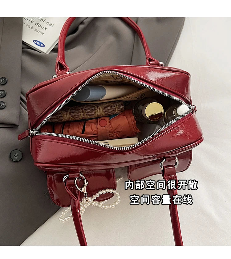 Solid Sewing Thread Fashion Glossy PU Shoulder Bags Baguette Versatile Hand Bags 2025 Hot Sale Bags for Women Bolsas Femininas