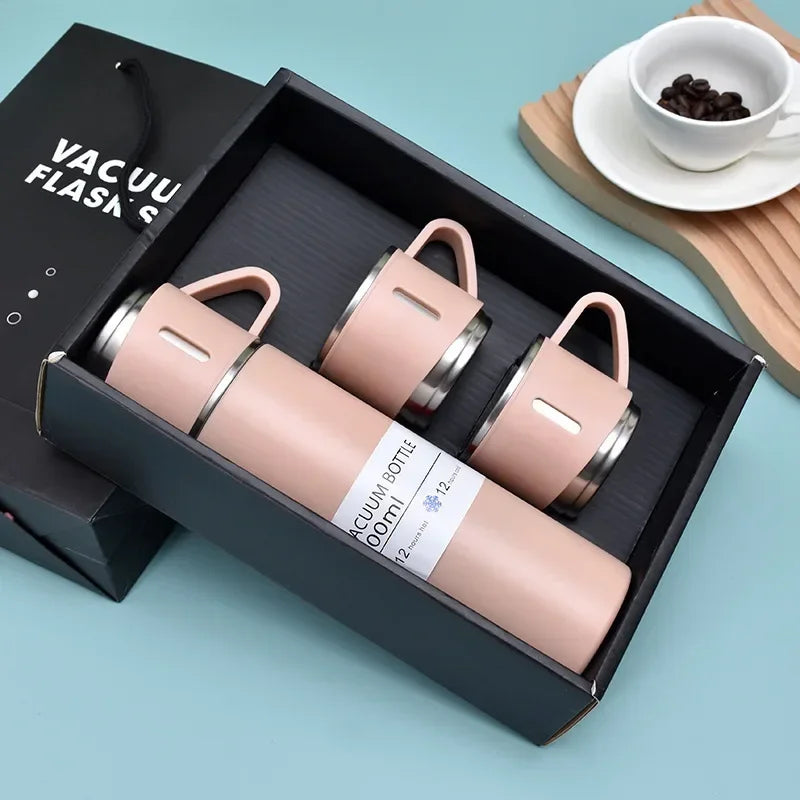 Stainless Steel Vacuum Flask Gift Set Business Style Thermos Bottle Outdoor Travel Insulation Cup for Couple Office Drinkware