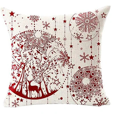 Merry Christmas Snowflake Ball Red Car with Tree Deer Happy Winter Linen Pillowcase Cushion Sofa Living Room