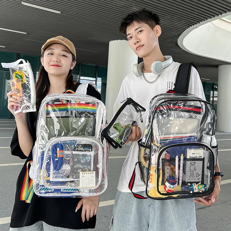 Transparent Shoulder Bag Unisex Fashion Simple Large Capacity Portable Backpacks Multifunctional Waterproof Male Female Knapsack