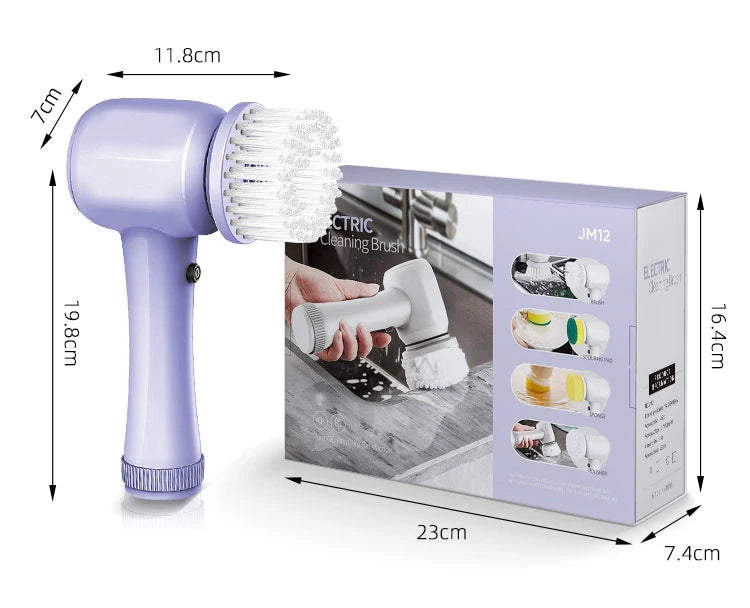 4-in-1 Multifunctional Electric Brush for Cleaning Sinks, Windows, Etc.-USB Charging, Rotating Sponge and Wire Brush