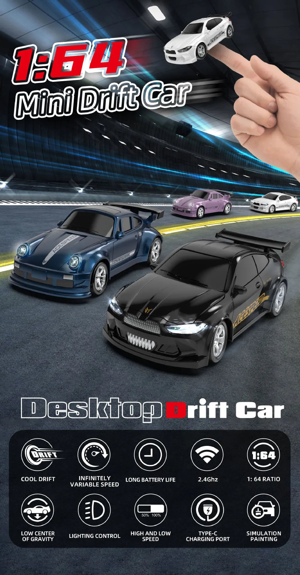 2025 New 1/64 Rc Car Desktop Remote Control Car Toy Stunt Remote Control Drift Car Rc Mini Racing 2.4g Simulation  Toy Model Gif