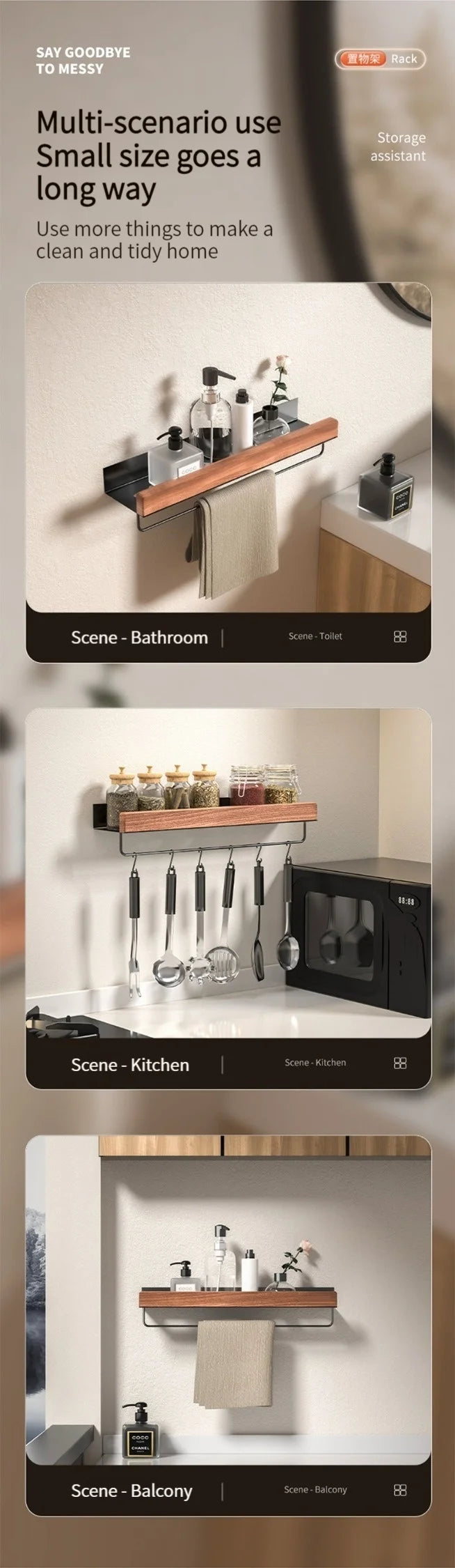 Wood Aluminum material Corner Shelf Shampoo Storage Shelf Shower Wall Rack Bathroom Organizer Bathroom Accessories