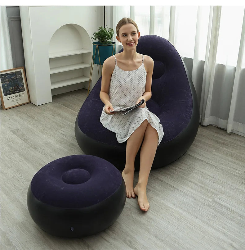 Inflatable Lazy Sofa Chair PVC Flocking Foldable Sofa With Slip-on Lunch Lounge Chair Set