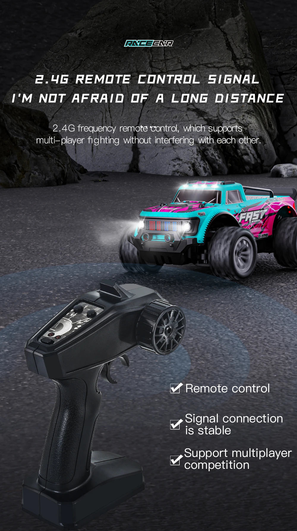 ZWN 1:16/1:20 2.4G Model RC Car With LED Light 2WD Off-road Remote Control Climbing Vehicle Outdoor Cars Toy Gifts for Kids