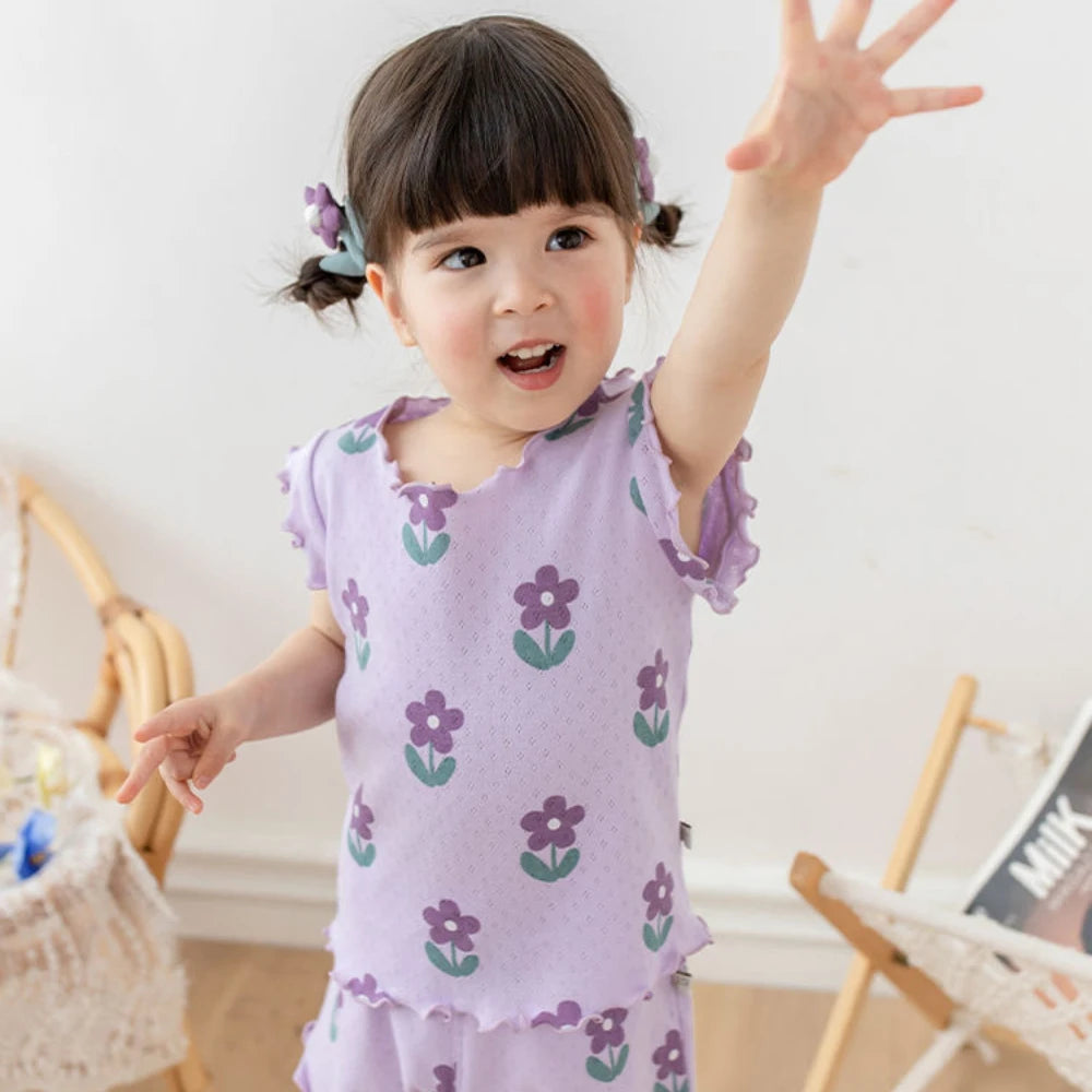 Bear Leader Summer New Pajama Baby Girl Clothes 3-7 Years Old Flower Printed Short Sleeved Top + Shorts Cute Children's Set