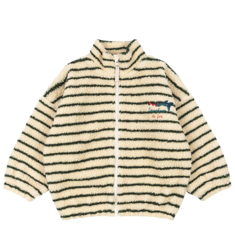 2025 KS Brand Winter Baby Girls Lambswool Jackets Kids Clothes Girls Cartoon Kitten Swan Beetle Outerwear Boys Striped Coat 1-9Y