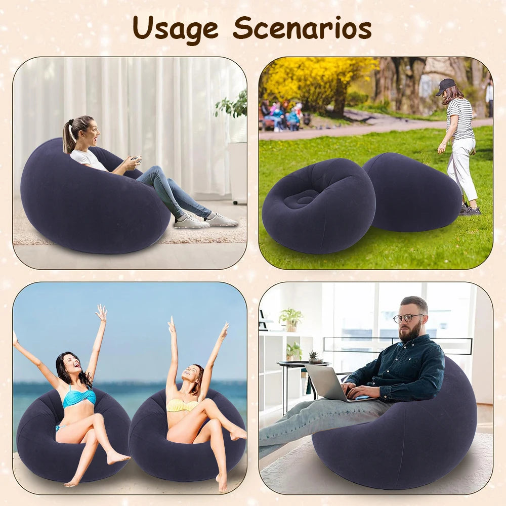 Portable Inflatable Sofa Soft Indoor Bedroom Lounge Bean Bag Chair Outdoor Camping Lazy Seat Round Single Inflatable Sofa