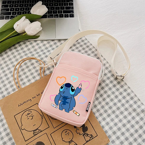Disney Stitch Fashion Mobile Phone Bags Anime Women Messenger Bag Children Kawaii Coin Purse Girls Portable Crossbody Pouch Gift