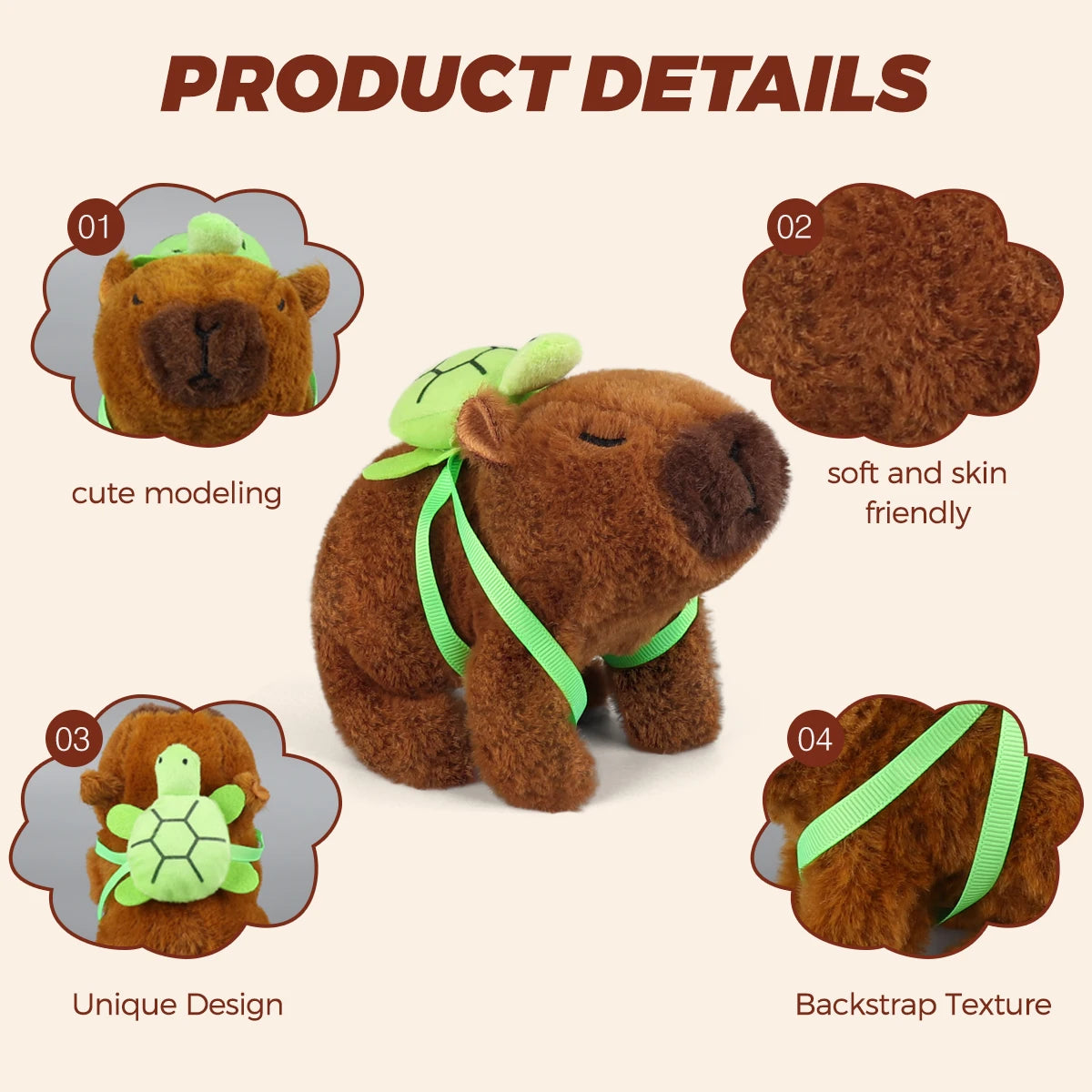 1Pc Plush Electric Capybara Back Turtle Simulation Electronic Pet Walking Sound Moving Mouth Pet Toy For Christmas Birthday Gift