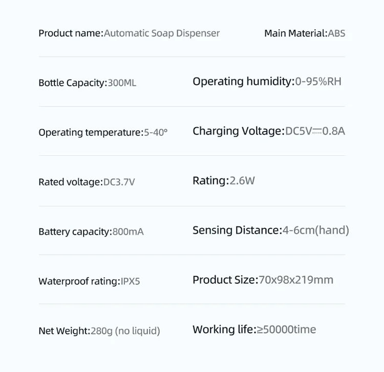 New Wall Mounted Automatic Soap Dispenser Foam Smart Hand Washing Machine 300ml Liquid Rechargeable Bathroom Induction Sensor