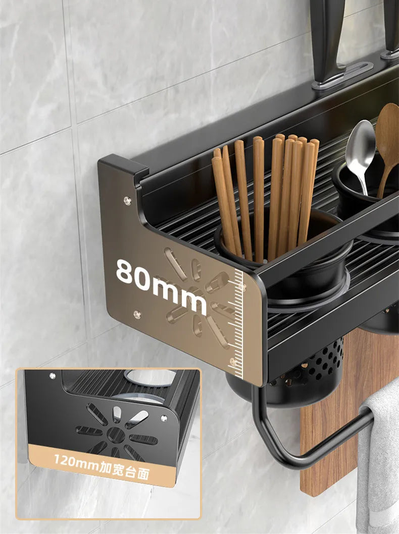 Kitchen Organizer Shelf Wall-mounted Spice Storage Rack Kitchen Knife Holder Wall Seasoning Chopstick Spoon Shovel Storage Sheif