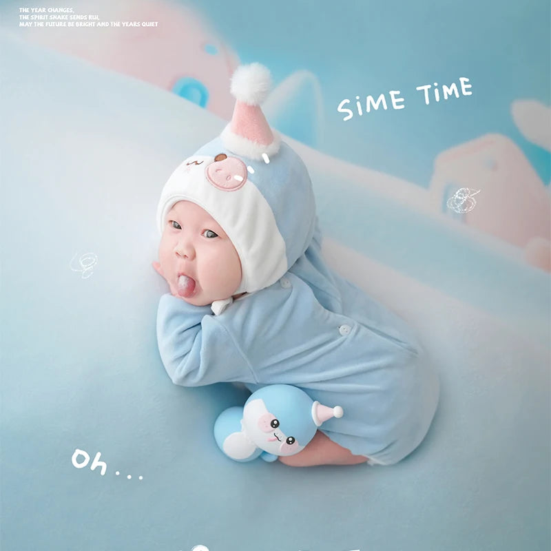 Baby Photography Clothes Cartoon Knitted Jumpsuit With Tail+Hat+Dolls 4pc/Set Newborn Costume Cute Snake Toy Pillow Accessories