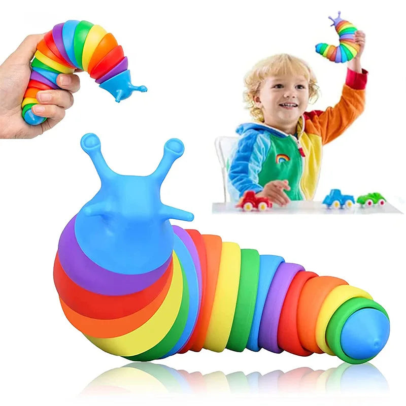 3D Slug Fidget Toy Colorful Slug Snail Toy Articulated Flexible All Ages Relief Anti-Anxiety Sensory Toys for Children