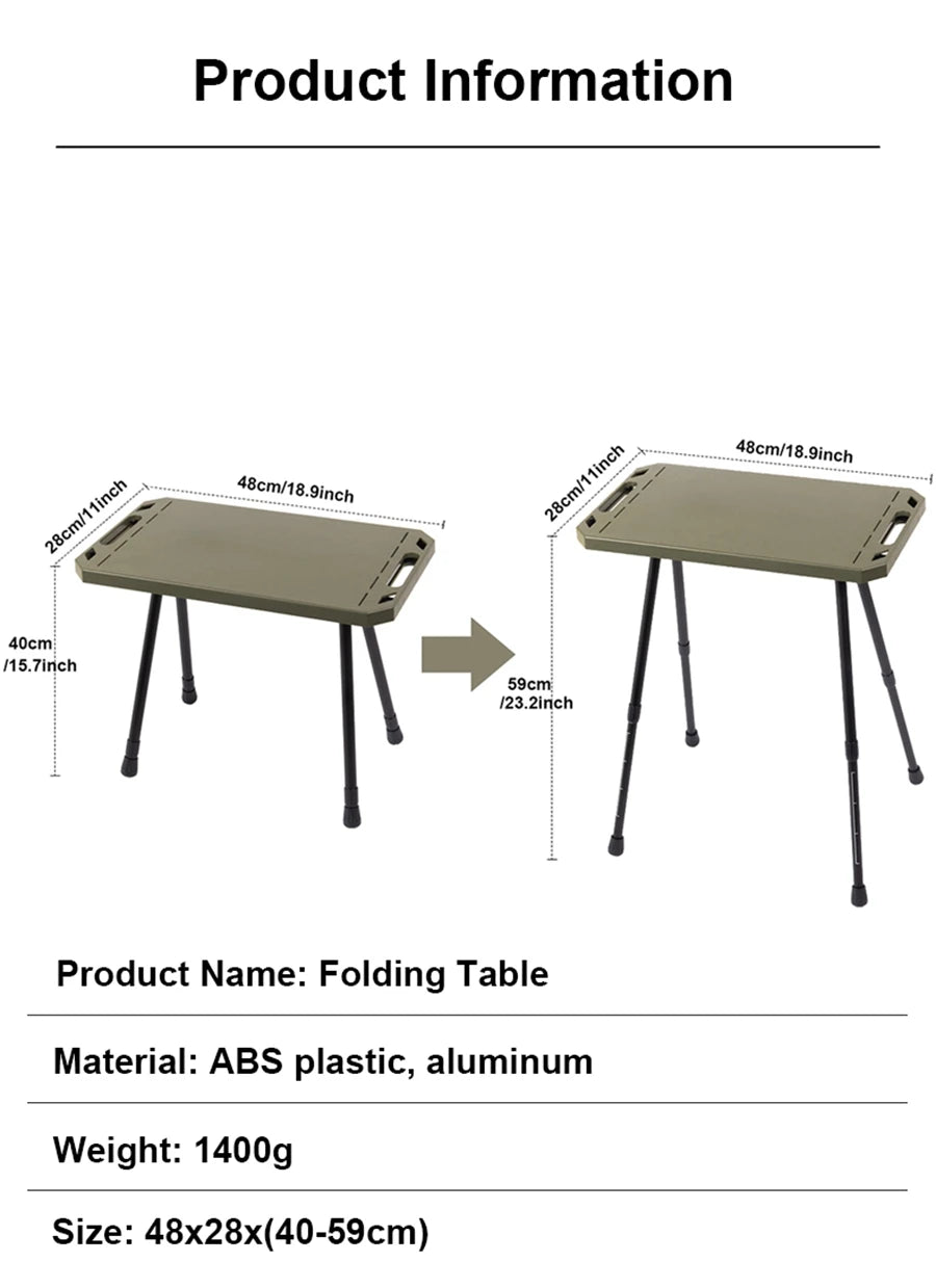 Folding Camping Table with Carry Bag, Height Adjustable Lightweight Desk, Two-Sides Hanging Cookware Table for Hiking, Picnic