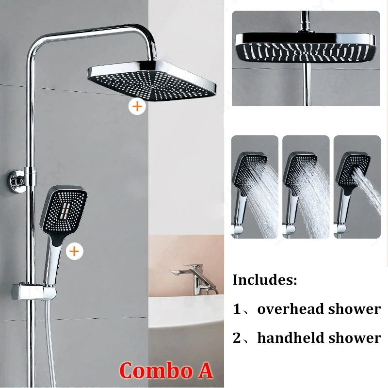 High Quality Set 12 Inch Large Size Shower Head / 3 Modes Handheld Water Saving Shower Home Booster Shower Combination