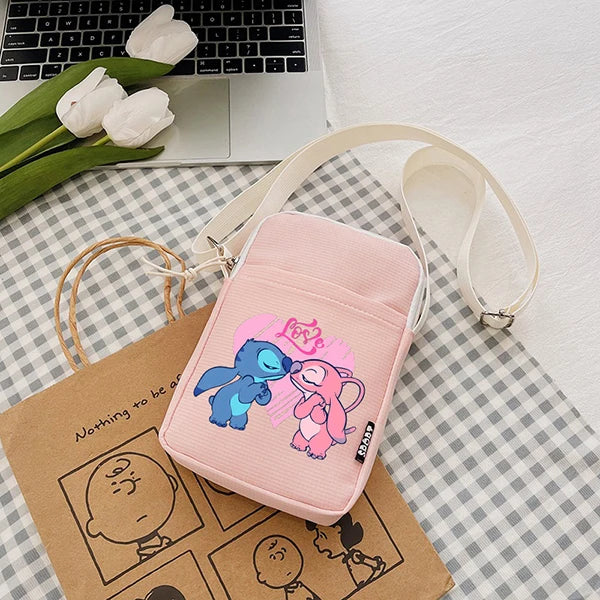 Disney Stitch Fashion Mobile Phone Bags Anime Women Messenger Bag Children Kawaii Coin Purse Girls Portable Crossbody Pouch Gift