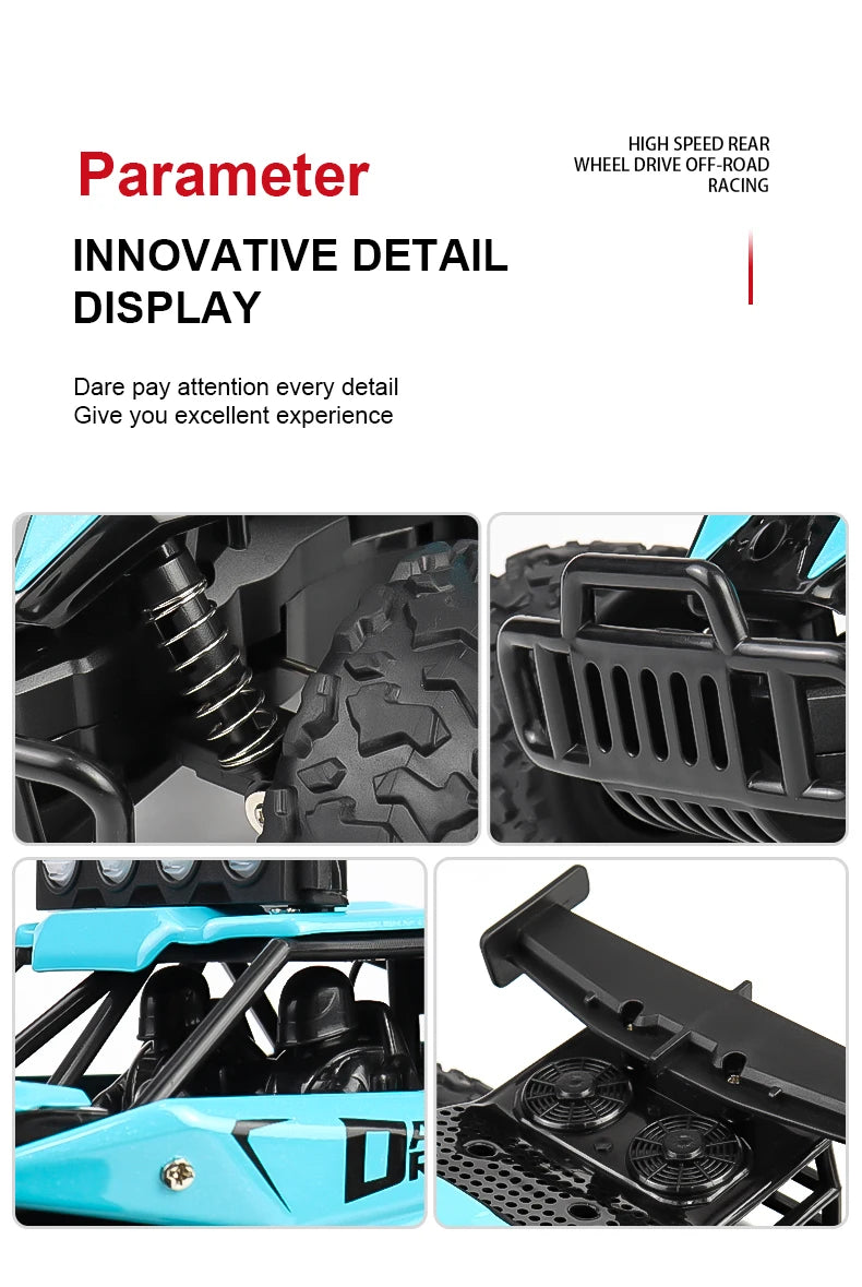 ZWN 1:16 2.4Gh Model RC Car With LED Lights 2WD Off-road Remote Control Climbing Vehicle Outdoor Cars Toys for Boys Girls Gifts