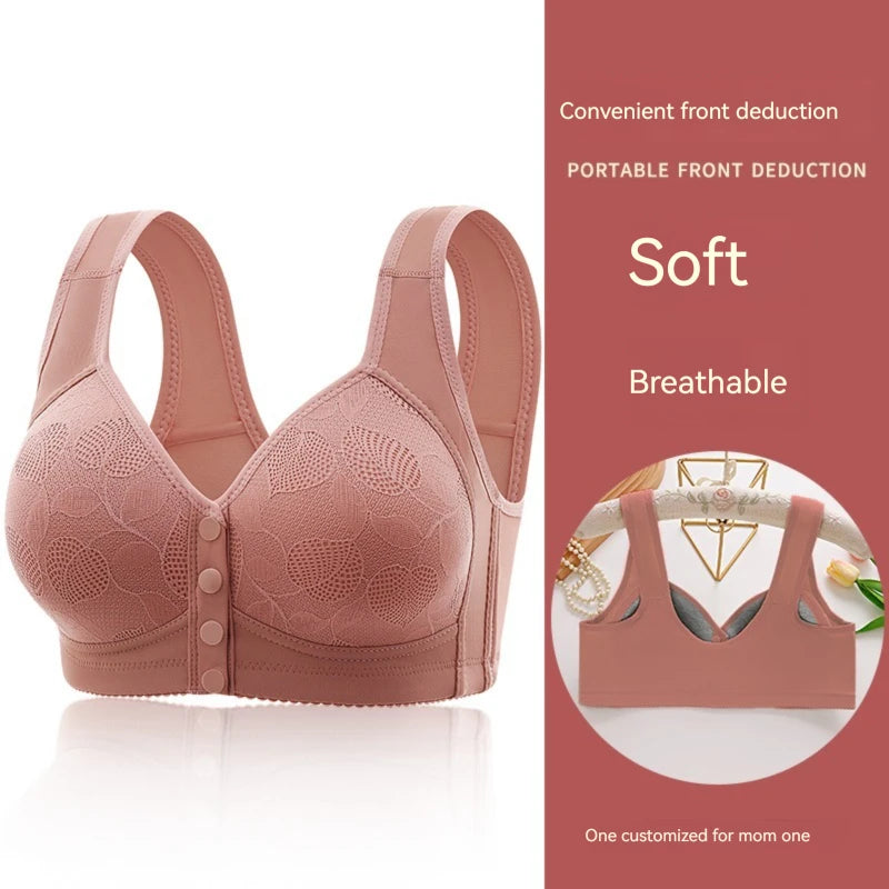 New Pregnant Women's Front Open Button Breastfeeding Bra Women's Large Steel Ring Free Bra Traceless Thin Comfortable Bra