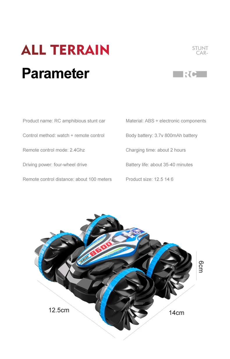 Amphibious RC Car Remote Control Stunt Car Vehicle Double-sided Flip Radio 4WD Drift Off Road Outdoor Toys for Boy Children Gift