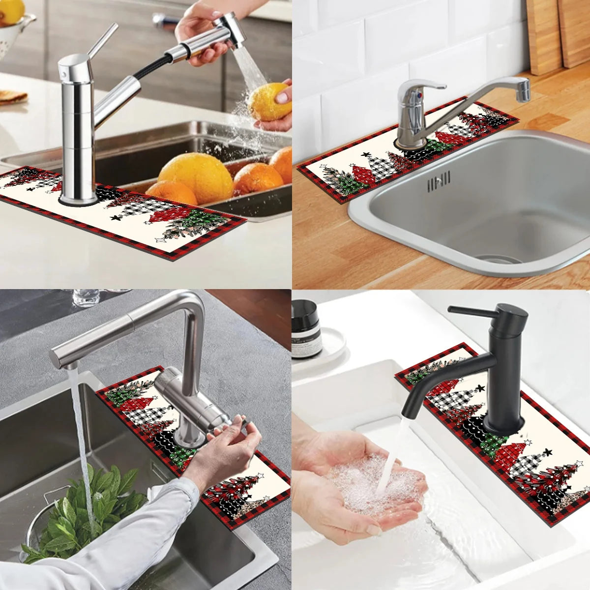 Christmas Kitchen Absorbent Mat Bathroom Sink Faucet Mats Non Slip Bath Mat Christmas Pattern Tablemat Christmas Room Decor 2024