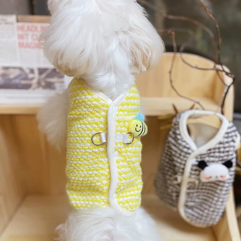 Cute Plaid Dog Jacket Coat Warm Cotton Dog Clothes Autumn Puppy Vest Jacket Bee Pattern Cat Cardigan Coat Chihuahua Pet Apparel