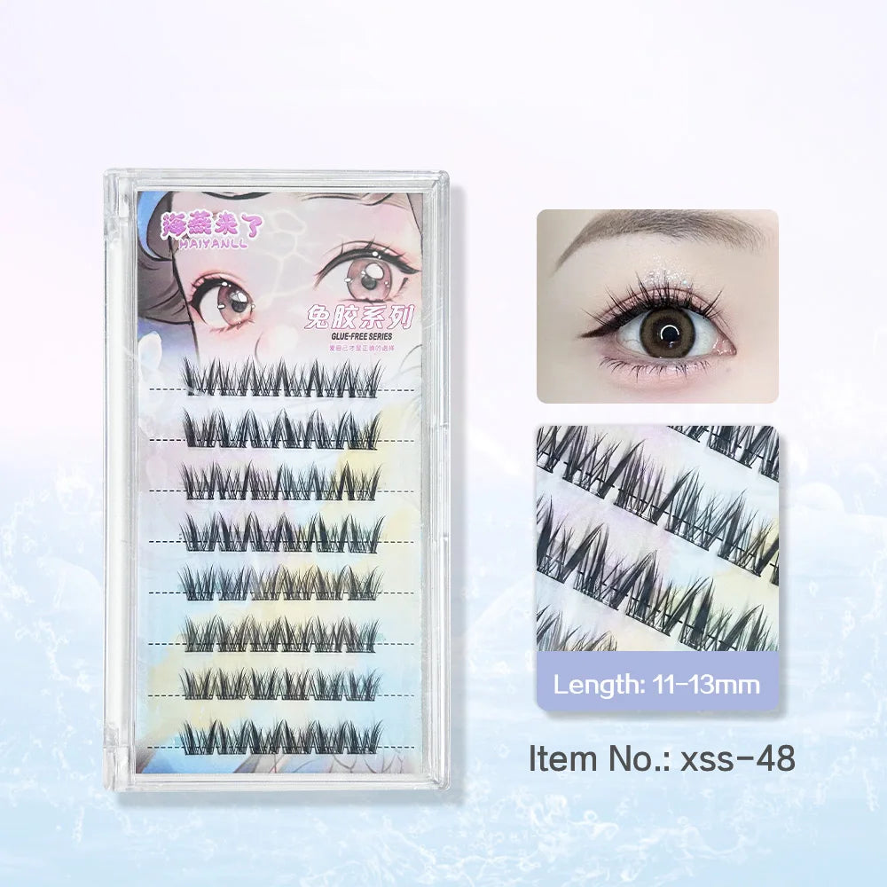 Glue-free False Eyelashes, Fishtail Princess Lazy Eyelashes, Natural Transparent Stem, Reused 48 Clusters Large Capacity