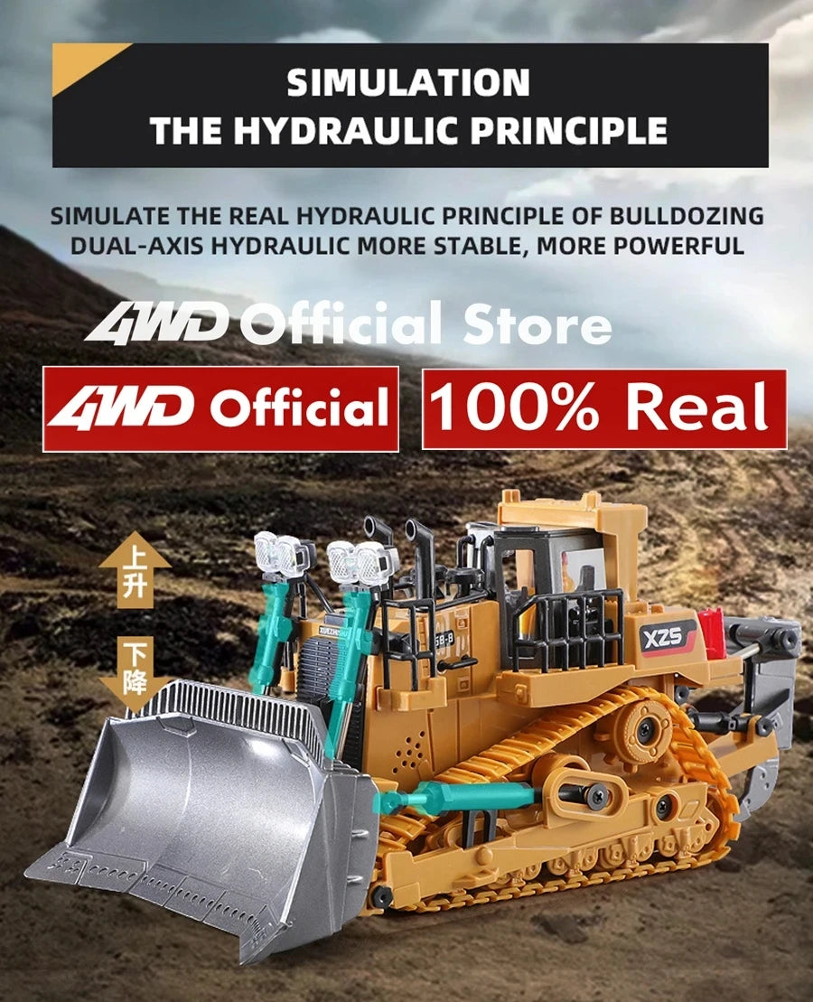 4WD Remote Control Excavator 4x4 Alloy Dump Truck Bulldozer Radio Model RC Car Construction Vehicle Toy Children Kids Gifts