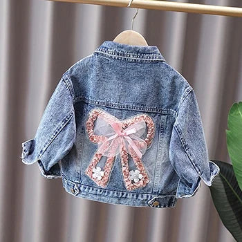 2-12 Years Girls Denim Jacket New Fashion Baby Kids Jean Coats For Girls Cute Rabbit Lace Bow Design Children Outerwear Clothing