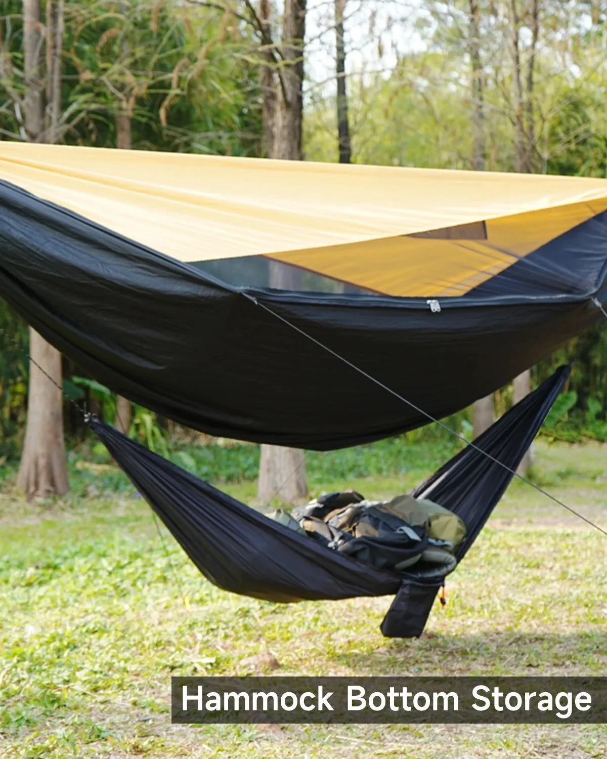 Outdoor 2-in-1 sunshade double-person anti-rollover mosquito-proof hammock, camping quick-opening hammock, with storage hammock