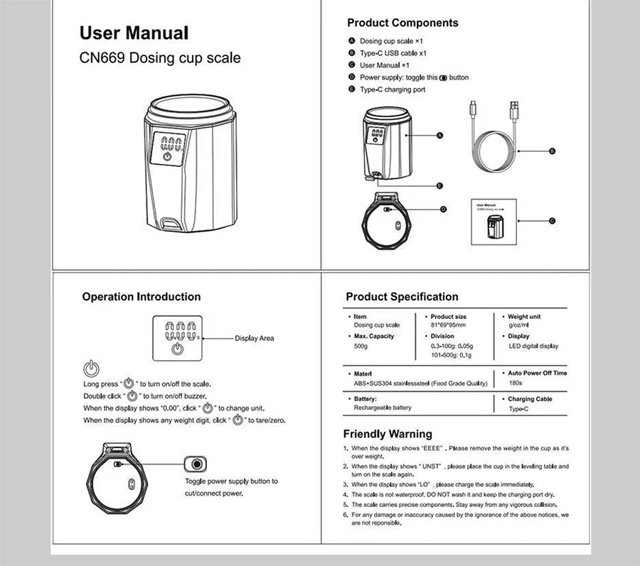 Digital Coffee Scale with 58MM Dosing Cup, LCD Espresso Weighing Scale 500g Precision Barista Tool
