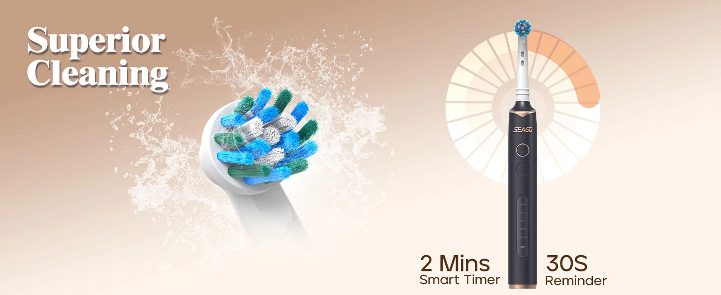 Seago Rotating Electric Rechargeable Toothbrush Teeth Cleaning with 8 Brush Toothbrush Heads 5 Modes Portable Smart Timer
