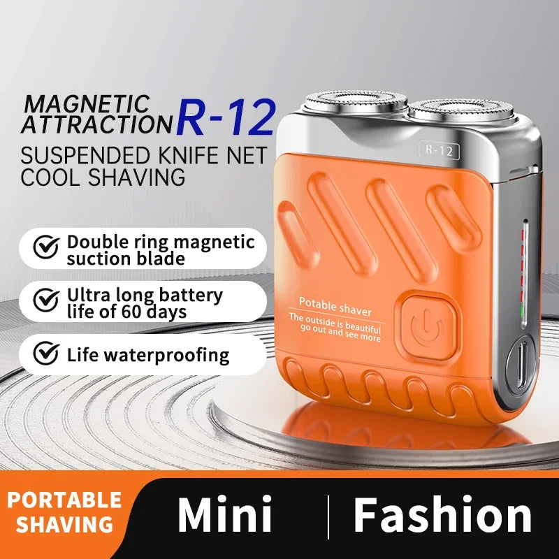 Mini Electric Shaver Dual Head Waterproof Type-C Rechargeable Shaver Travel Rotary Razor Men's Portable Hair Beard Trimmer Tool