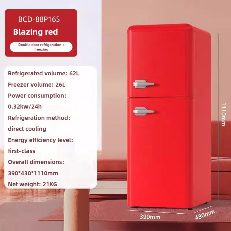 Double Door Refrigeration Freezing Mini Small Medium Silent Energy-saving Retro Refrigerators with Handle for Office Home Hotel