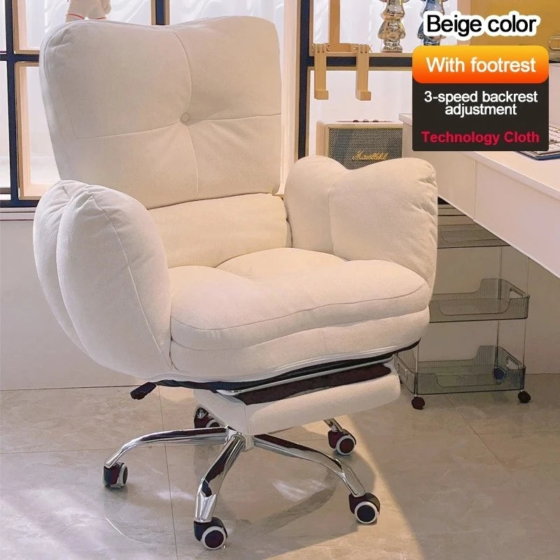 Soft Cloth Wide Fixed Armrests Home Gaming Desk Chair Leather Thick Ergonomic Office Chair Adjustable Gamer Computer Sofa Chairs