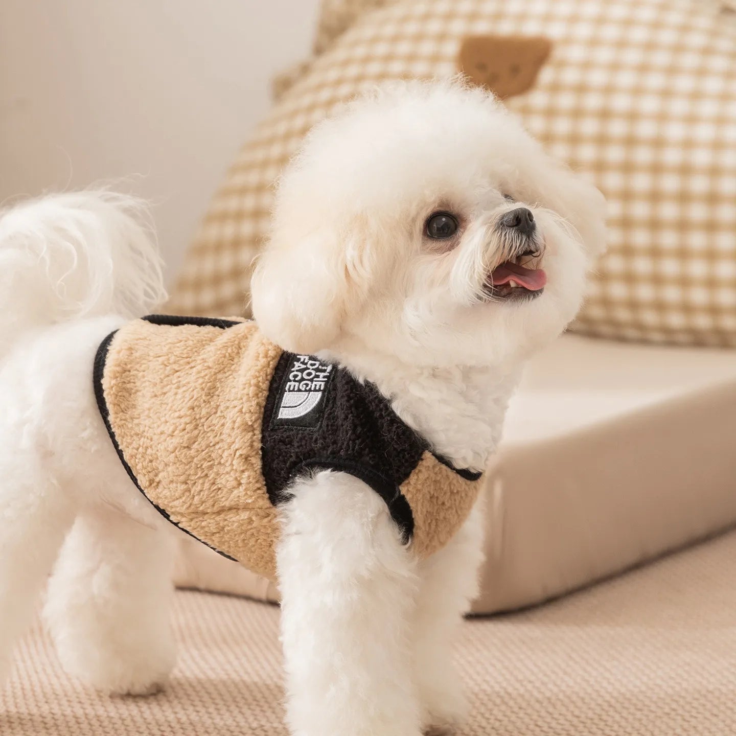 Maltese Plush Vest Winter Dog Clothes Warm Yorkshire Two-Legged Fleece Jacket Trendy Pet Apparel with Traction Buckle