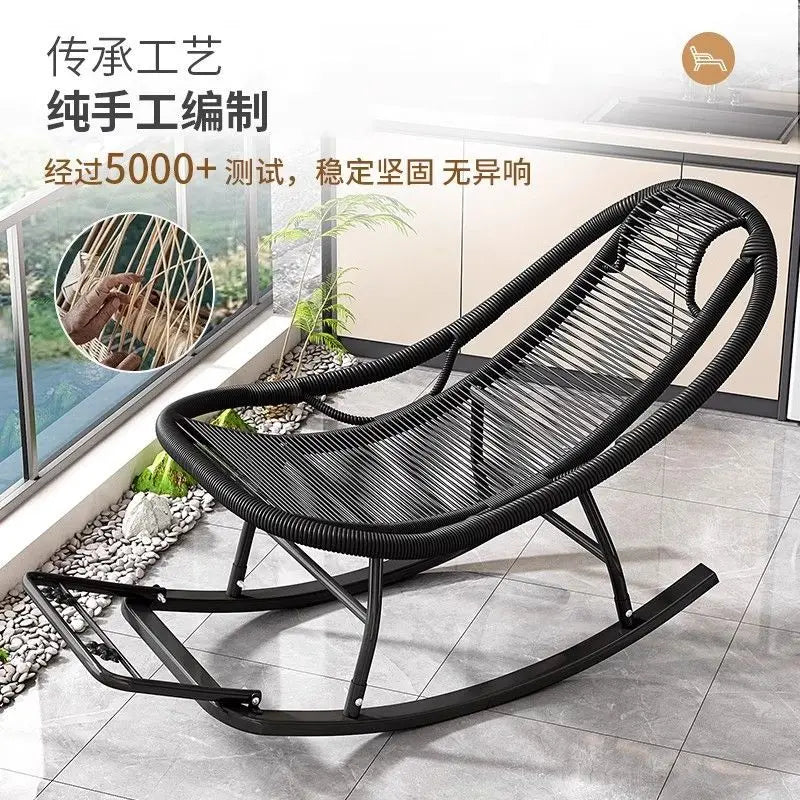 Rocking Recliner Garden Chair Widened Rocking Recliner Rattan Rainbow Rocking Chair Home Living Room Leisure Recliner
