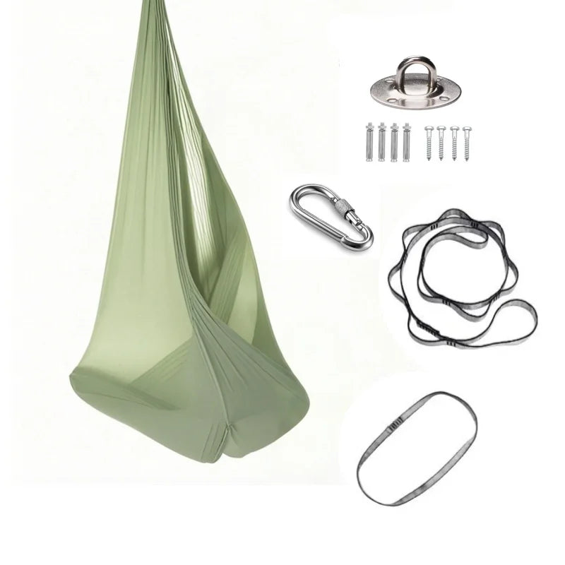 1.5*2.8m Elastic Swing Hammock Indoor and Outdoor (Including Fixing Hardware) Elastic Swing Adjustable Aerial Yoga Adult Healing Hammock Swing Set, Elastic Fabric Hammock. Embrace the Swing, a Hanging Swing Hammock, Suitable